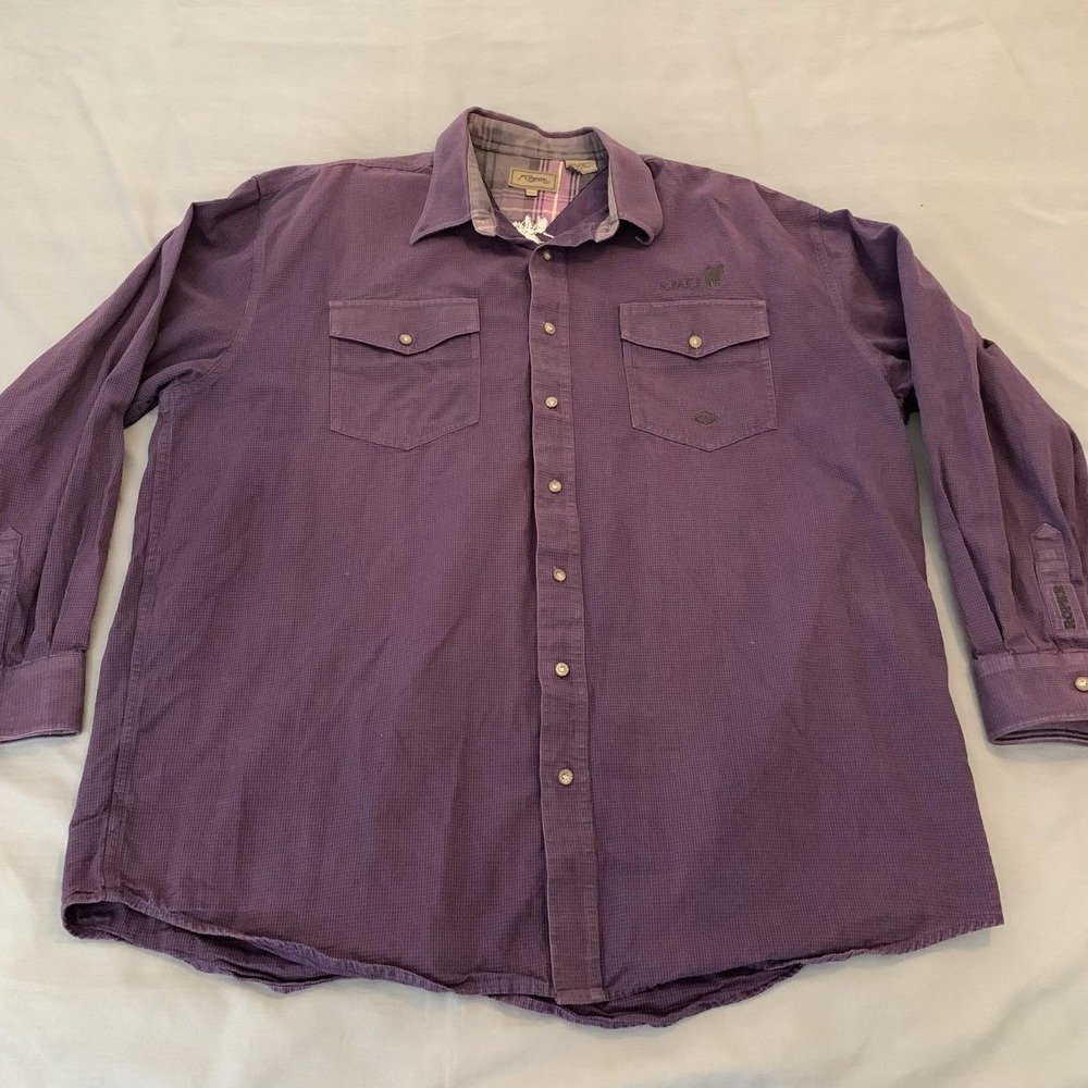 Roper Shirt Mens 2XLT Purple Check Long Sleeve Snap Front Western Hunting Casual